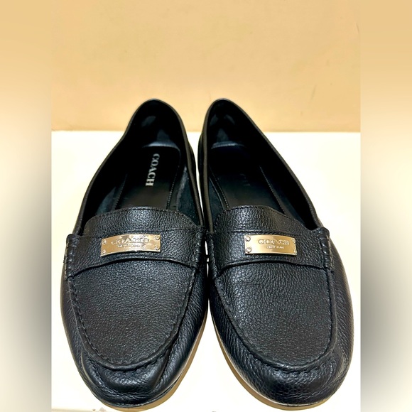 Coach Black Pebbled Leather Fredrica Slip-On Driving Shoes with Silver Detail - Picture 1 of 5